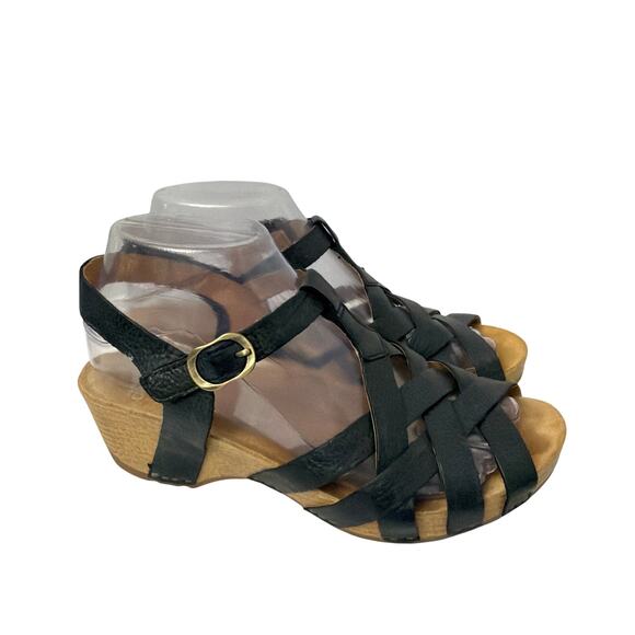 Dansko Shoes - Dansko Sandals Womens Size 7 Tinley Wedge Black Leather Strappy Slingback 37